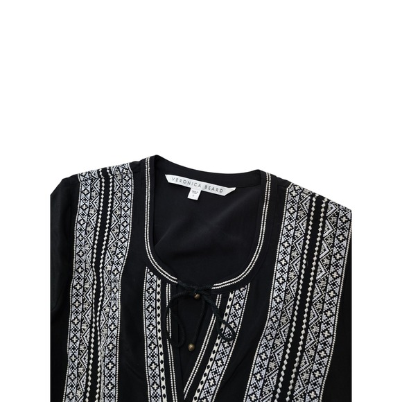 Veronica Beard Black Silk Embroidered Tie Neck Blouse Size 0 - Picture 4 of 10
